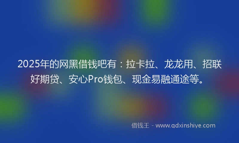 2025年的网黑借钱吧有：拉卡拉、龙龙用、招联好期贷、安心Pro钱包、现金易融通途等。