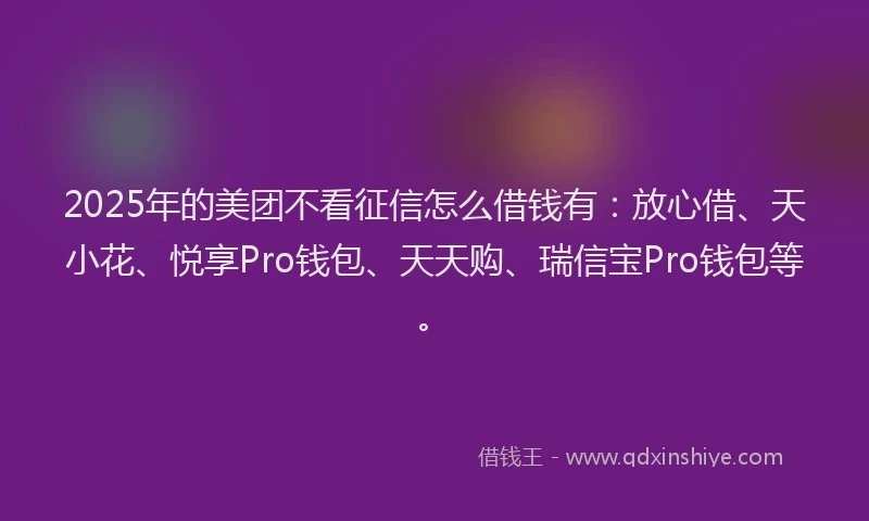 2025年的美团不看征信怎么借钱有：放心借、天小花、悦享Pro钱包、天天购、瑞信宝Pro钱包等。