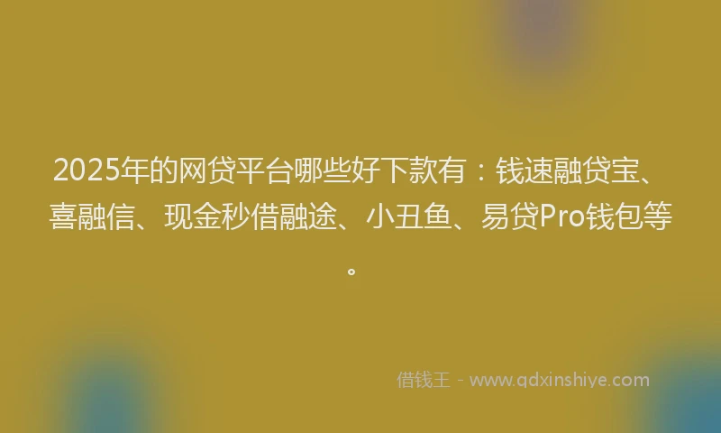 2025年的网贷平台哪些好下款有：钱速融贷宝、喜融信、现金秒借融途、小丑鱼、易贷Pro钱包等。