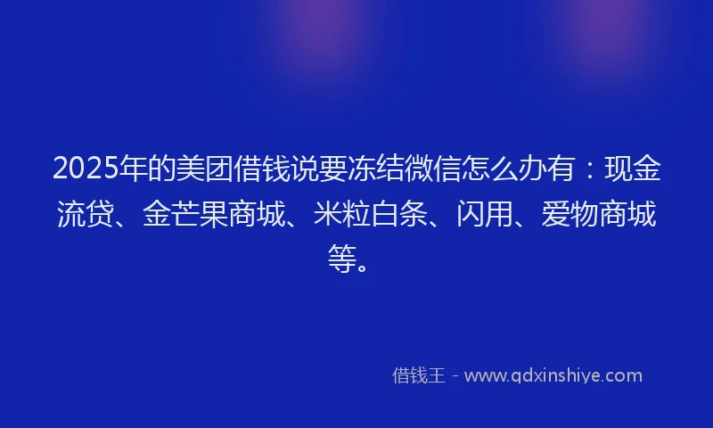 2025年的美团借钱说要冻结微信怎么办有：现金流贷、金芒果商城、米粒白条、闪用、爱物商城等。
