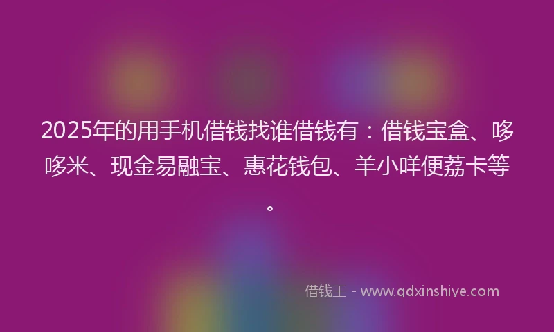 2025年的用手机借钱找谁借钱有：借钱宝盒、哆哆米、现金易融宝、惠花钱包、羊小咩便荔卡等。