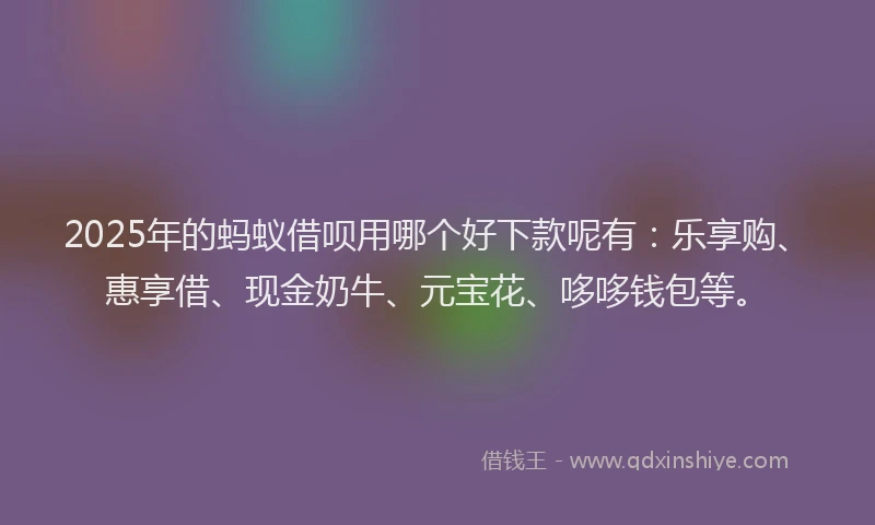 2025年的蚂蚁借呗用哪个好下款呢有：乐享购、惠享借、现金奶牛、元宝花、哆哆钱包等。