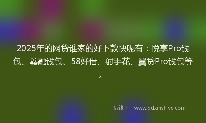 2025年的网贷谁家的好下款快呢有：悦享Pro钱包、鑫融钱包、58好借、射手花、翼贷Pro钱包等。