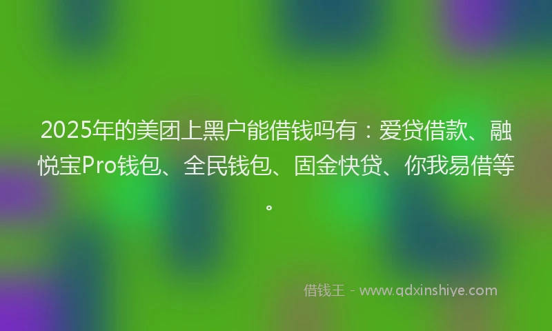 2025年的美团上黑户能借钱吗有：爱贷借款、融悦宝Pro钱包、全民钱包、固金快贷、你我易借等。