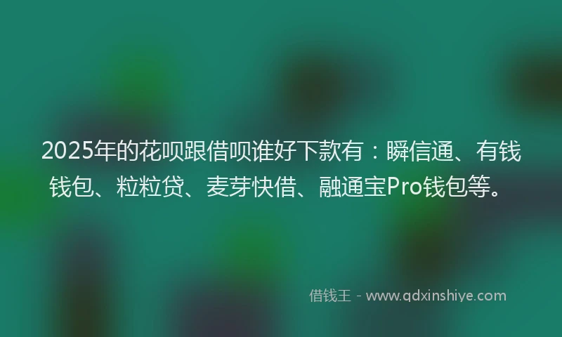 2025年的花呗跟借呗谁好下款有：瞬信通、有钱钱包、粒粒贷、麦芽快借、融通宝Pro钱包等。