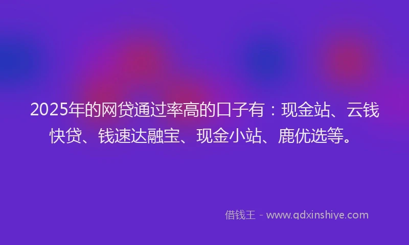 2025年的网贷通过率高的口子有：现金站、云钱快贷、钱速达融宝、现金小站、鹿优选等。
