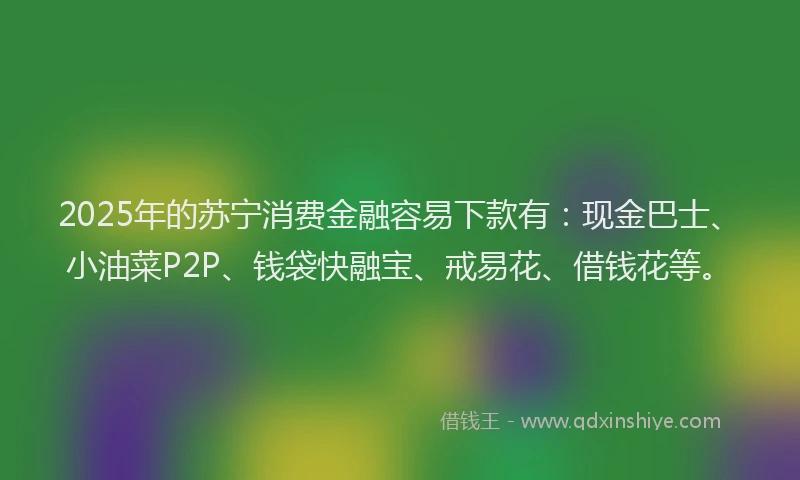 2025年的苏宁消费金融容易下款有：现金巴士、小油菜P2P、钱袋快融宝、戒易花、借钱花等。