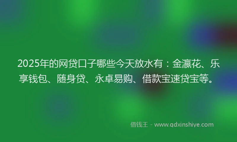 2025年的网贷口子哪些今天放水有：金瀛花、乐享钱包、随身贷、永卓易购、借款宝速贷宝等。