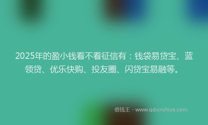 2025年的盈小钱看不看征信有：钱袋易贷宝、蓝领贷、优乐快购、投友圈、闪贷宝易融等。