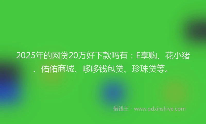 2025年的网贷20万好下款吗有：E享购、花小猪、佑佑商城、哆哆钱包贷、珍珠贷等。