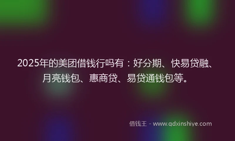 2025年的美团借钱行吗有：好分期、快易贷融、月亮钱包、惠商贷、易贷通钱包等。