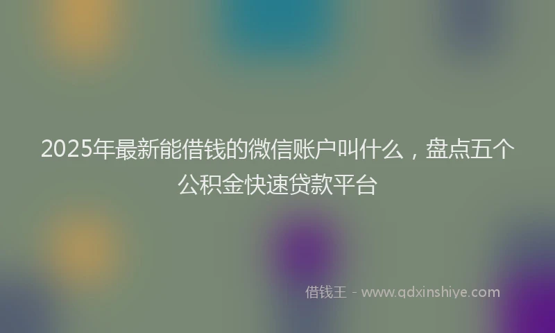 2025年最新能借钱的微信账户叫什么，盘点五个公积金快速贷款平台