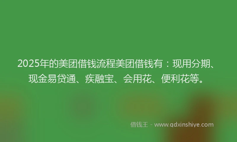 2025年的美团借钱流程美团借钱有：现用分期、现金易贷通、疾融宝、会用花、便利花等。