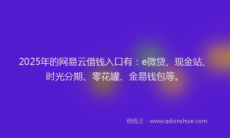 2025年的网易云借钱入口有：e微贷、现金站、时光分期、零花罐、金易钱包等。