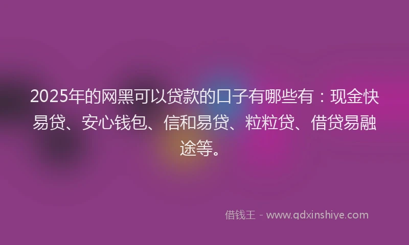 2025年的网黑可以贷款的口子有哪些有：现金快易贷、安心钱包、信和易贷、粒粒贷、借贷易融途等。