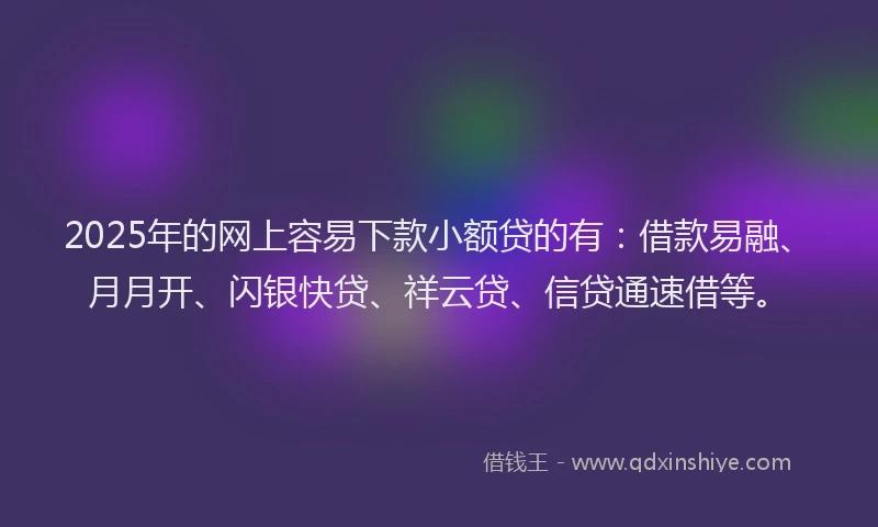 2025年的网上容易下款小额贷的有：借款易融、月月开、闪银快贷、祥云贷、信贷通速借等。