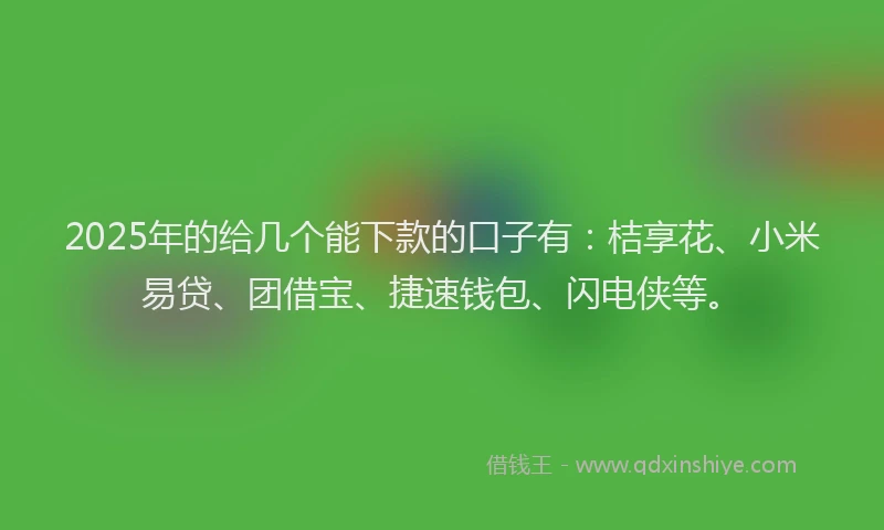 2025年的给几个能下款的口子有：桔享花、小米易贷、团借宝、捷速钱包、闪电侠等。