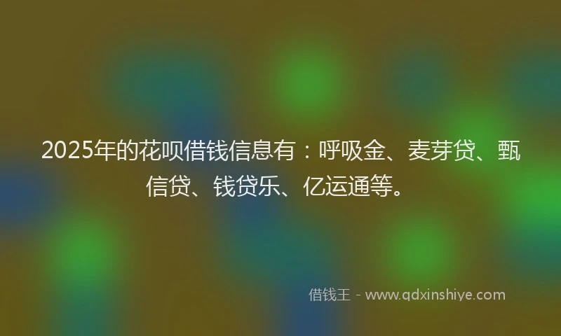 2025年的花呗借钱信息有：呼吸金、麦芽贷、甄信贷、钱贷乐、亿运通等。