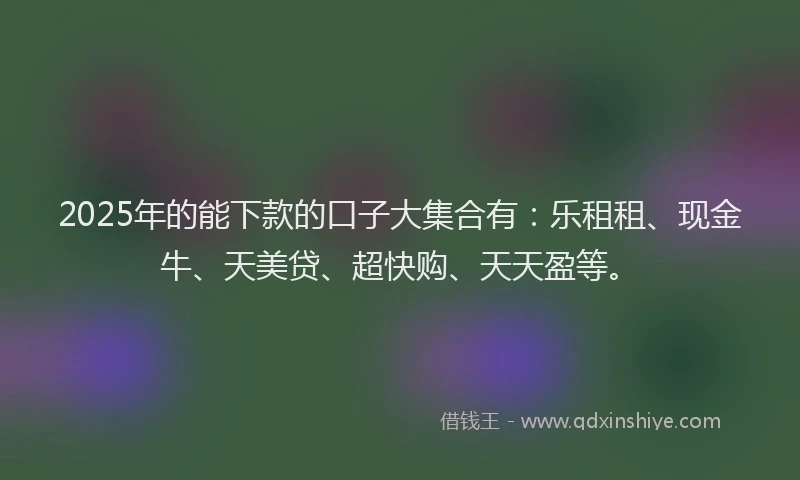 2025年的能下款的口子大集合有：乐租租、现金牛、天美贷、超快购、天天盈等。