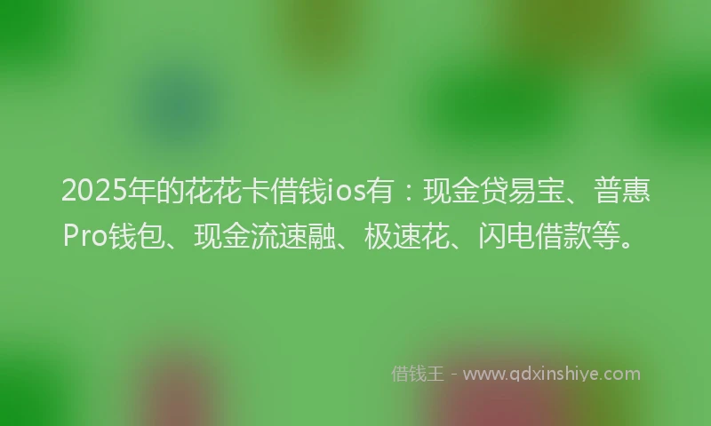 2025年的花花卡借钱ios有：现金贷易宝、普惠Pro钱包、现金流速融、极速花、闪电借款等。