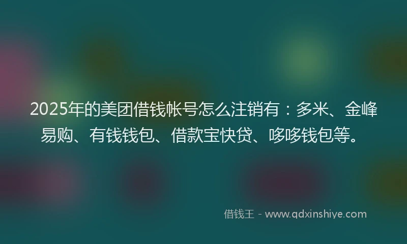 2025年的美团借钱帐号怎么注销有：多米、金峰易购、有钱钱包、借款宝快贷、哆哆钱包等。