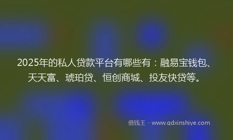 2025年的私人贷款平台有哪些有：融易宝钱包、天天富、琥珀贷、恒创商城、投友快贷等。