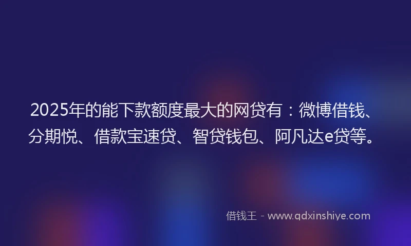 2025年的能下款额度最大的网贷有：微博借钱、分期悦、借款宝速贷、智贷钱包、阿凡达e贷等。