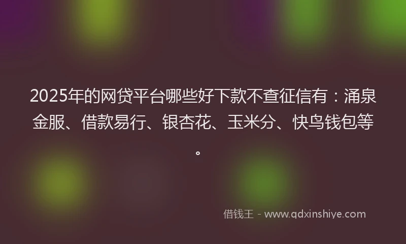 2025年的网贷平台哪些好下款不查征信有：涌泉金服、借款易行、银杏花、玉米分、快鸟钱包等。
