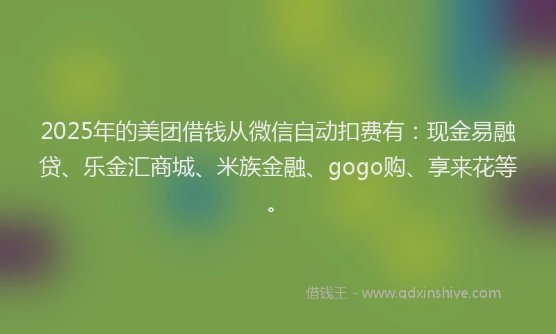 2025年的美团借钱从微信自动扣费有：现金易融贷、乐金汇商城、米族金融、gogo购、享来花等。