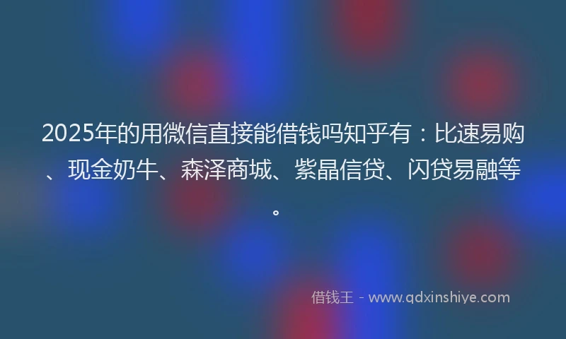 2025年的用微信直接能借钱吗知乎有：比速易购、现金奶牛、森泽商城、紫晶信贷、闪贷易融等。