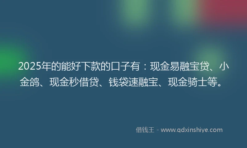 2025年的能好下款的口子有：现金易融宝贷、小金鸽、现金秒借贷、钱袋速融宝、现金骑士等。