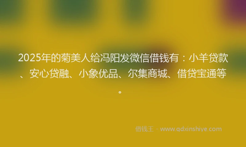 2025年的菊美人给冯阳发微信借钱有：小羊贷款、安心贷融、小象优品、尔集商城、借贷宝通等。