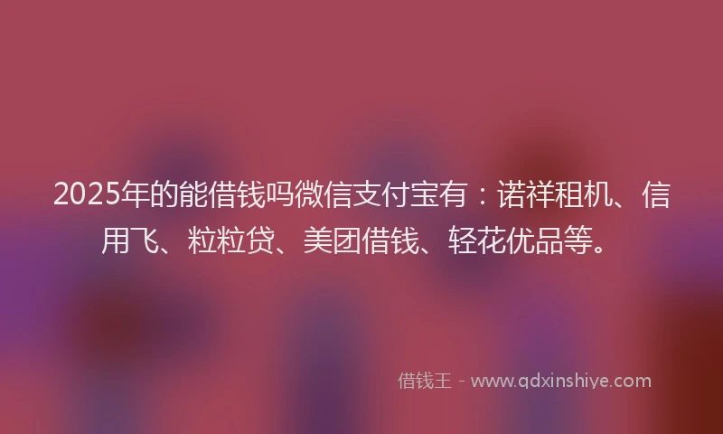 2025年的能借钱吗微信支付宝有：诺祥租机、信用飞、粒粒贷、美团借钱、轻花优品等。