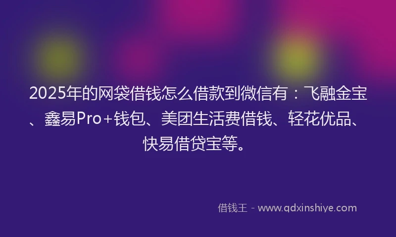 2025年的网袋借钱怎么借款到微信有：飞融金宝、鑫易Pro+钱包、美团生活费借钱、轻花优品、快易借贷宝等。