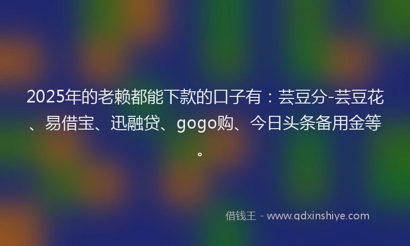 2025年的老赖都能下款的口子有：芸豆分-芸豆花、易借宝、迅融贷、gogo购、今日头条备用金等。