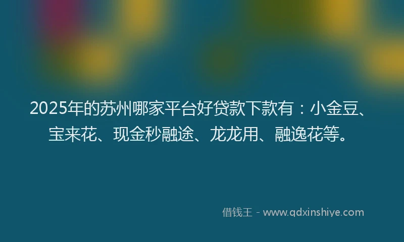 2025年的苏州哪家平台好贷款下款有：小金豆、宝来花、现金秒融途、龙龙用、融逸花等。