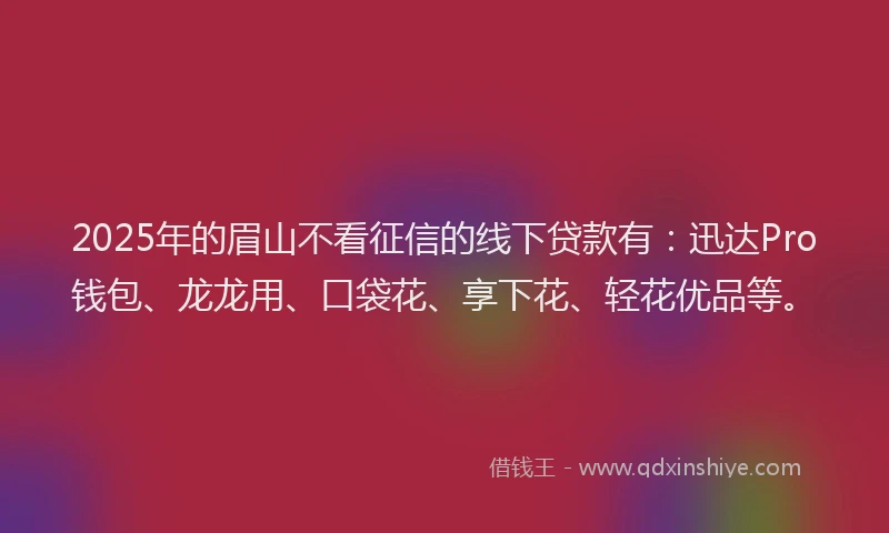 2025年的眉山不看征信的线下贷款有：迅达Pro钱包、龙龙用、口袋花、享下花、轻花优品等。
