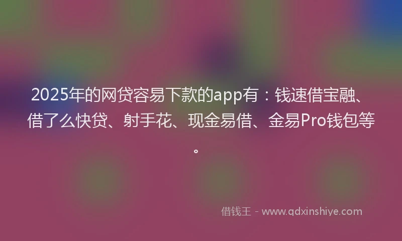 2025年的网贷容易下款的app有：钱速借宝融、借了么快贷、射手花、现金易借、金易Pro钱包等。