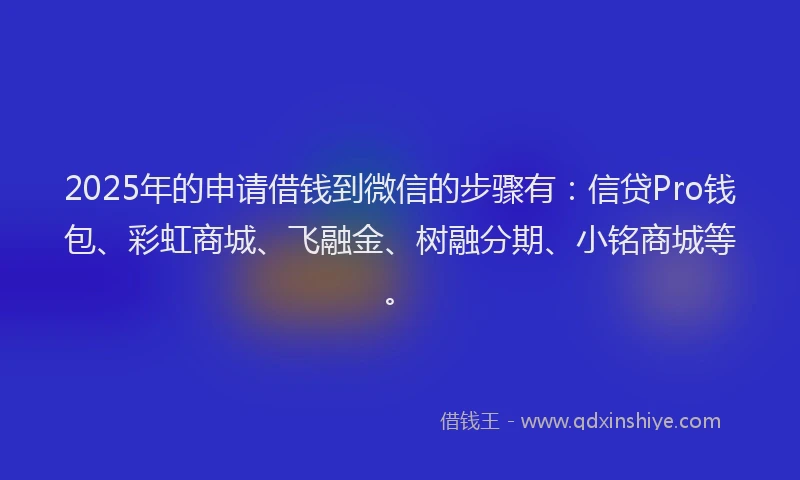 2025年的申请借钱到微信的步骤有：信贷Pro钱包、彩虹商城、飞融金、树融分期、小铭商城等。