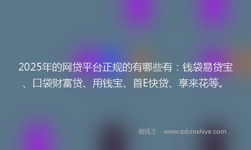 2025年的网贷平台正规的有哪些有：钱袋易贷宝、口袋财富贷、用钱宝、首E快贷、享来花等。