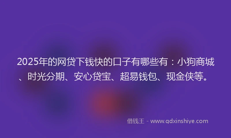 2025年的网贷下钱快的口子有哪些有：小狗商城、时光分期、安心贷宝、超易钱包、现金侠等。