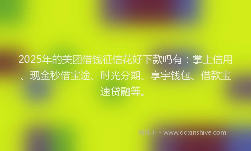 2025年的美团借钱征信花好下款吗有：掌上信用、现金秒借宝途、时光分期、享宇钱包、借款宝速贷融等。