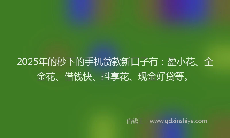 2025年的秒下的手机贷款新口子有:盈小花、全金花、借钱快、抖享花、现金好贷等。