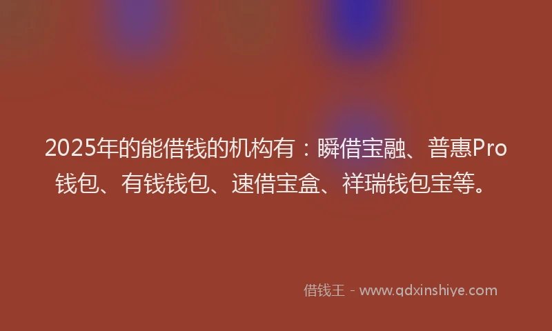 2025年的能借钱的机构有：瞬借宝融、普惠Pro钱包、有钱钱包、速借宝盒、祥瑞钱包宝等。