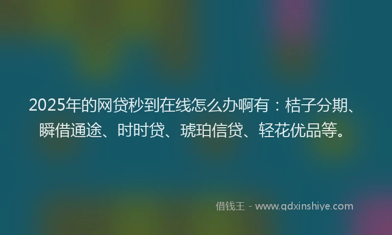 2025年的网贷秒到在线怎么办啊有：桔子分期、瞬借通途、时时贷、琥珀信贷、轻花优品等。