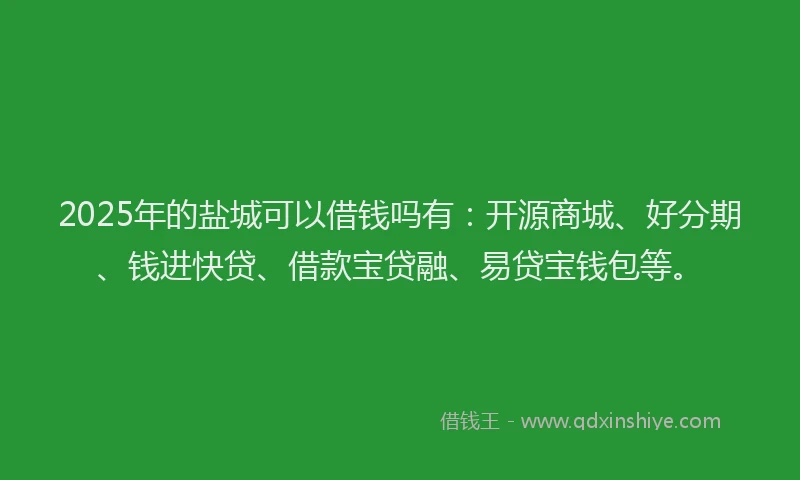 2025年的盐城可以借钱吗有：开源商城、好分期、钱进快贷、借款宝贷融、易贷宝钱包等。