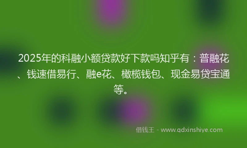 2025年的科融小额贷款好下款吗知乎有：普融花、钱速借易行、融e花、橄榄钱包、现金易贷宝通等。