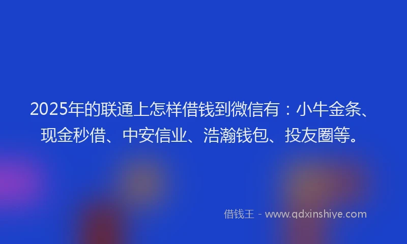 2025年的联通上怎样借钱到微信有：小牛金条、现金秒借、中安信业、浩瀚钱包、投友圈等。