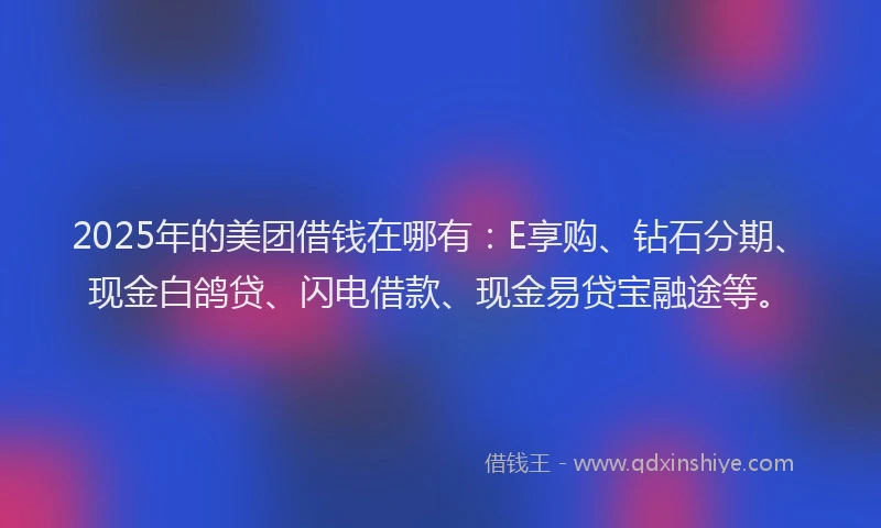 2025年的美团借钱在哪有：E享购、钻石分期、现金白鸽贷、闪电借款、现金易贷宝融途等。
