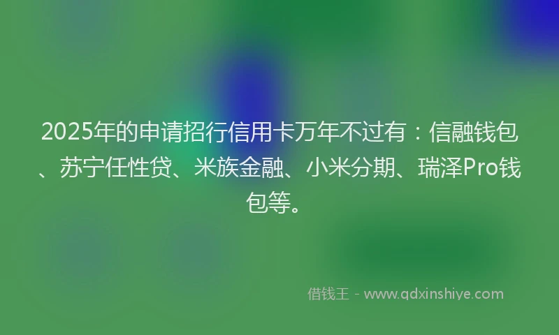 2025年的申请招行信用卡万年不过有：信融钱包、苏宁任性贷、米族金融、小米分期、瑞泽Pro钱包等。